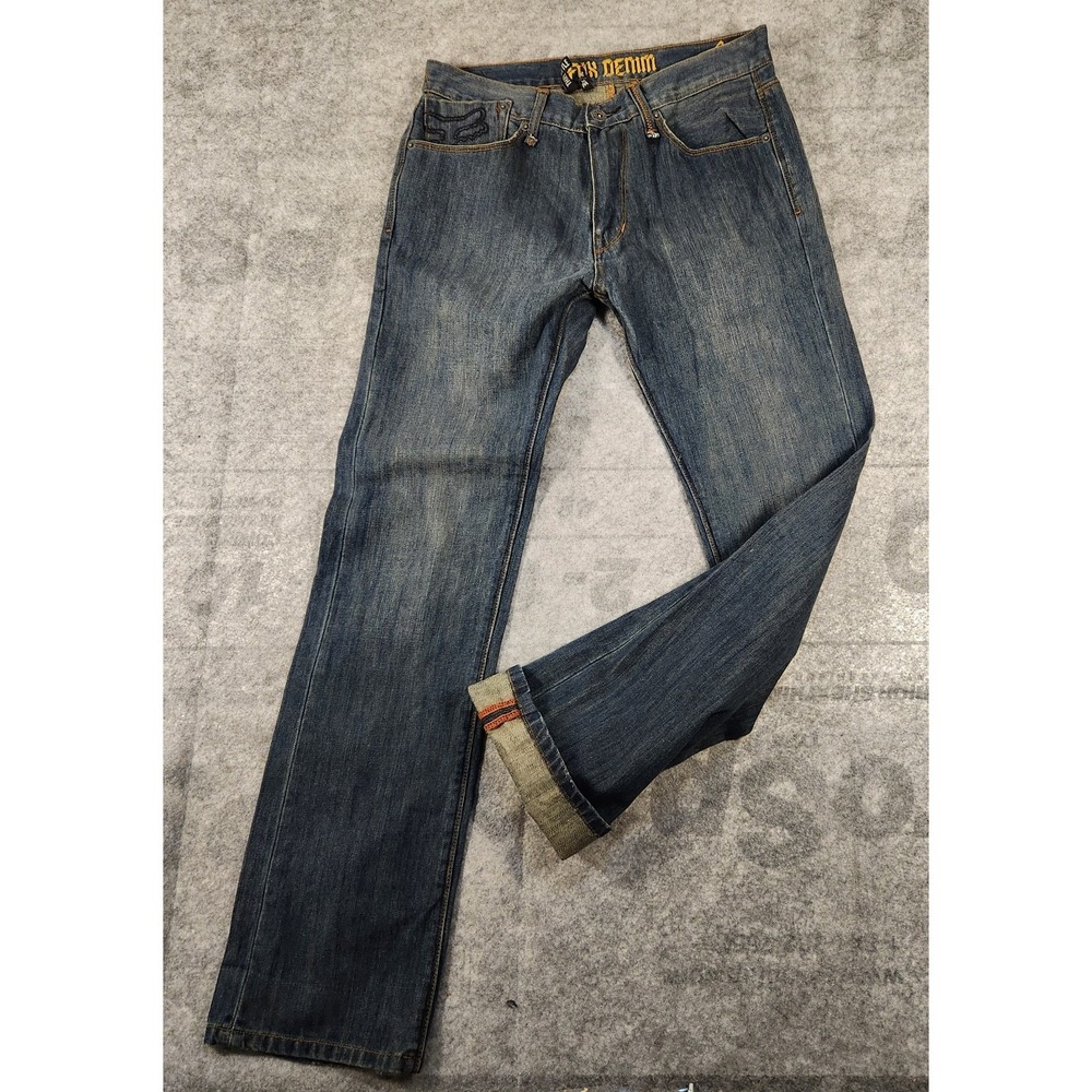 Fox Demin Jeans Men's 32x 31 Blue Straight Leg Salvage Grunge Moto Street Skate